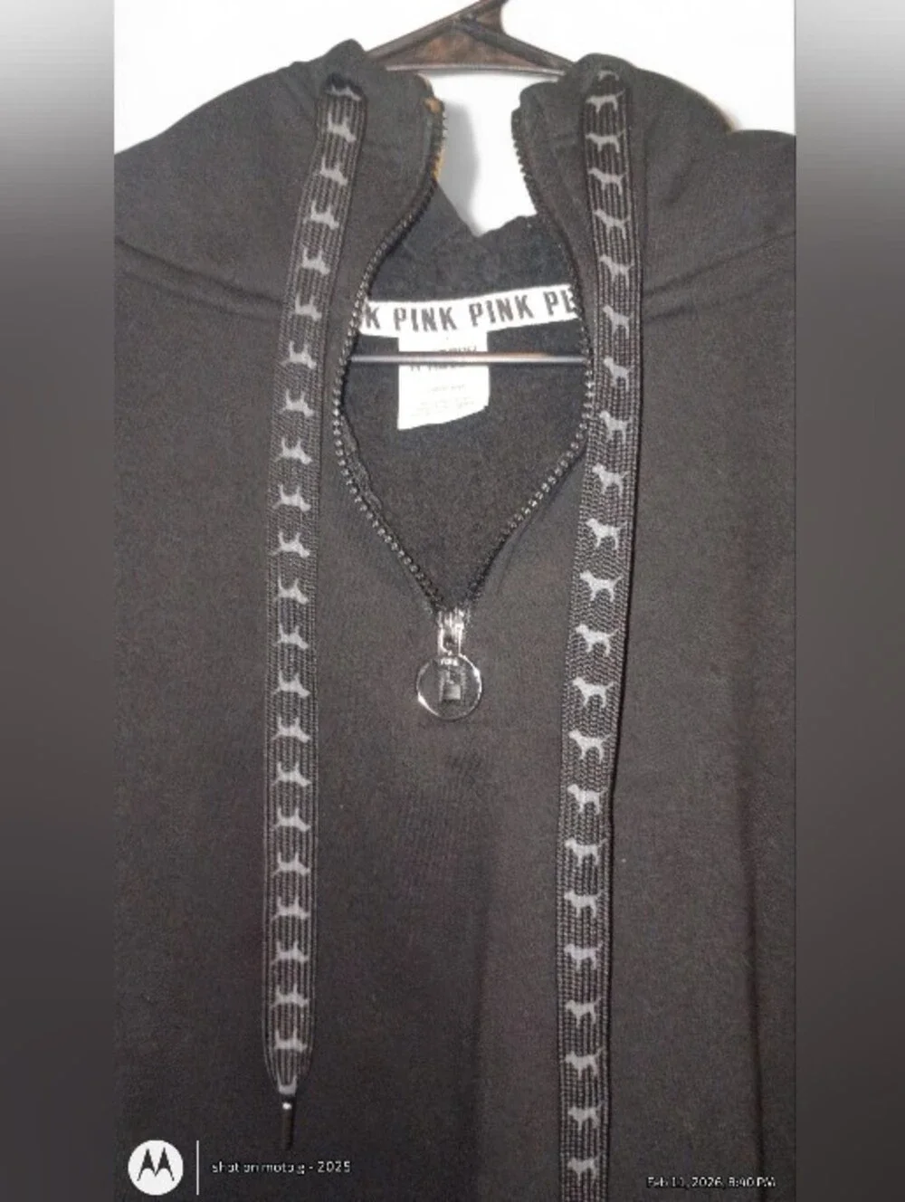 RARE Victoria's Secret PINK Sherpa Lined Campus Quarter Zip Hoodie Black - Picture 2 of 10